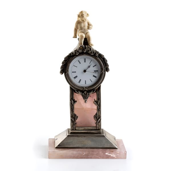 Tiffany &amp; Co.&#174; - Sterling silver, rose quartz and ivory table clock