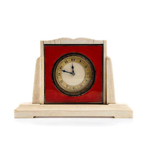 Art Déco ivory and enamel table clock