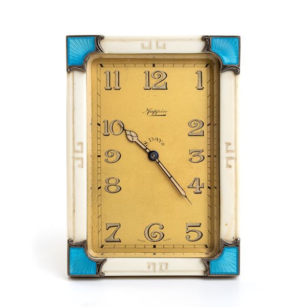 MAPPIN - Art Déco ivory and enamel table clock