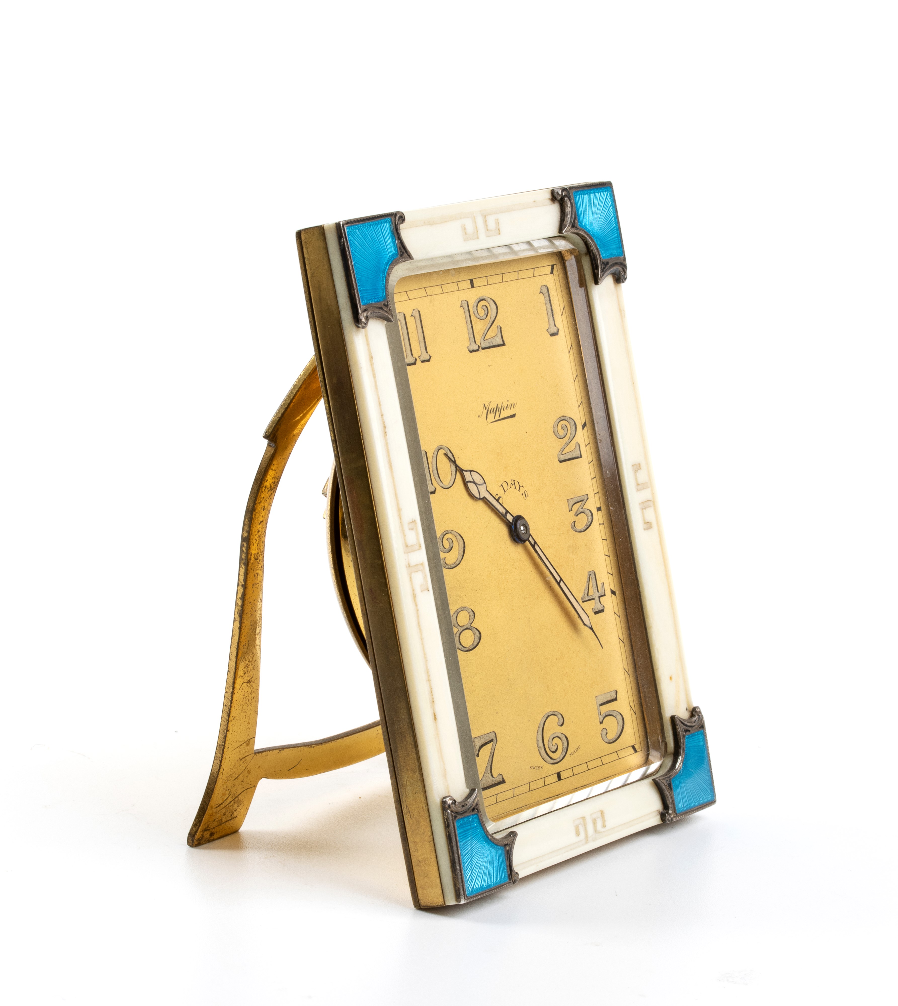 Orologio da tavolo Art Déco in avorio e smalti