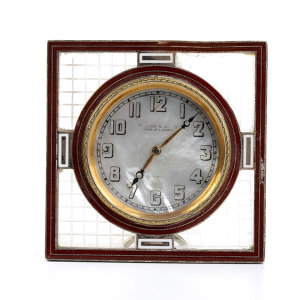 MAPPIN &amp; WEBB - London &amp; Paris - Art Déco silver and mother of pearl table clock