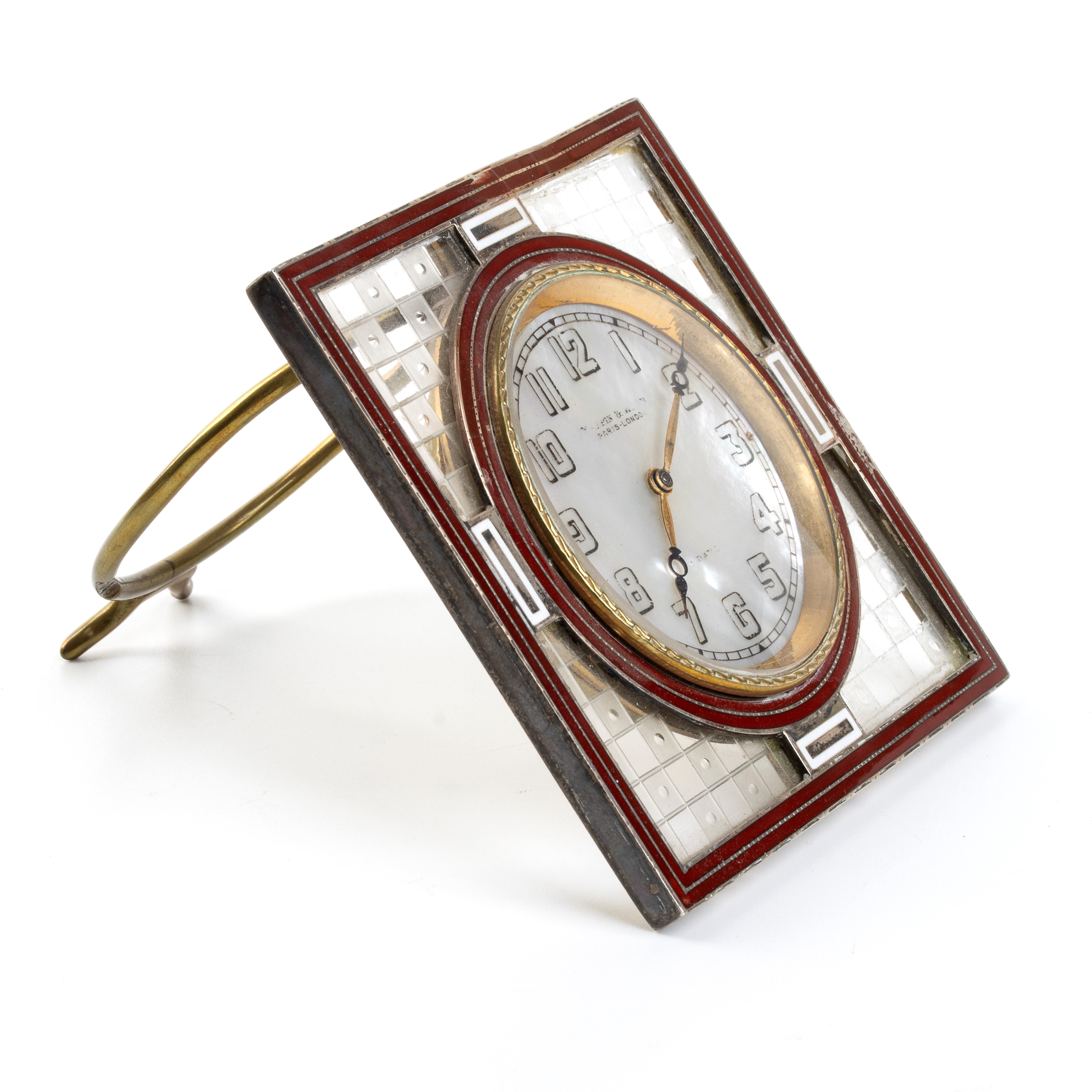 Orologio da tavolo Art Déco in argento e madreperla