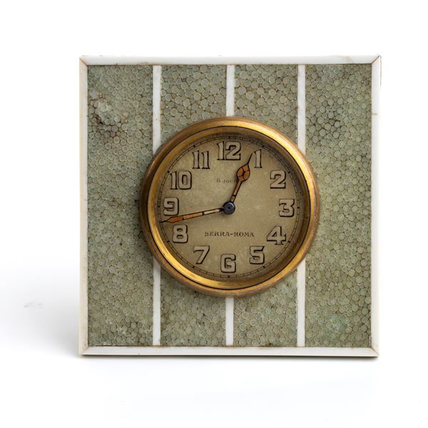 Serra, Roma - Art Déco Galuchat and marine ivory table clock