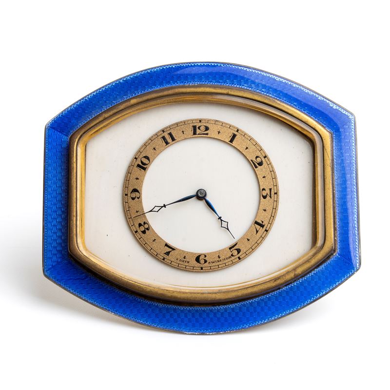 Charles S Green & Co Ltd - Orologio da Tavolo Art Déco in Argento e Smalto Guilloché