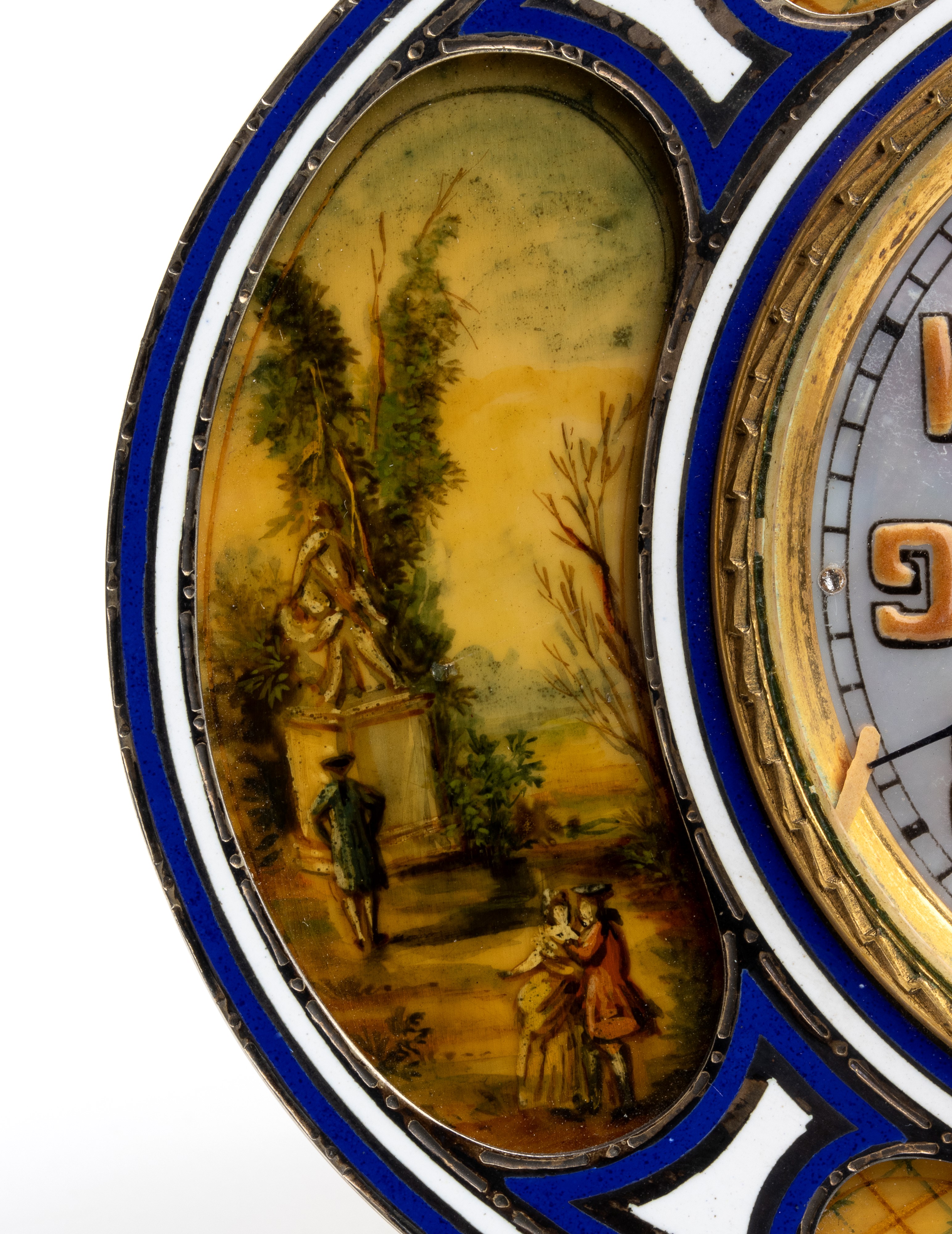 Orologio da tavolo Art Déco in argento, madreperla e smalti
