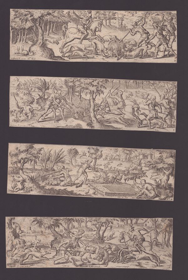 &#201;tienne Delaune : Hunting bears, wild boars, wolves and birds  - Auction Old and Modern Prints, Drawings and Maps - Bertolami Fine Art - Casa d'Aste