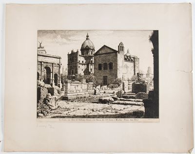 La Curia con L'arco di Settimio Severo e la Chiesa dei S.s. Luca e Martino – Roma – Anno XI E.f.