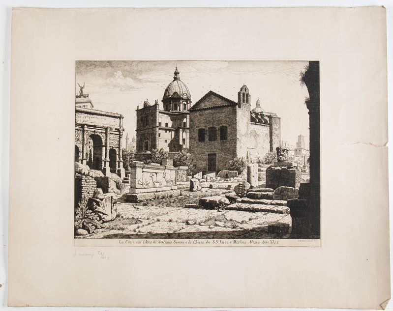 Laurenzio Laurenzi - La Curia con L'arco di Settimio Severo e la Chiesa dei S.s. Luca e Martino –...