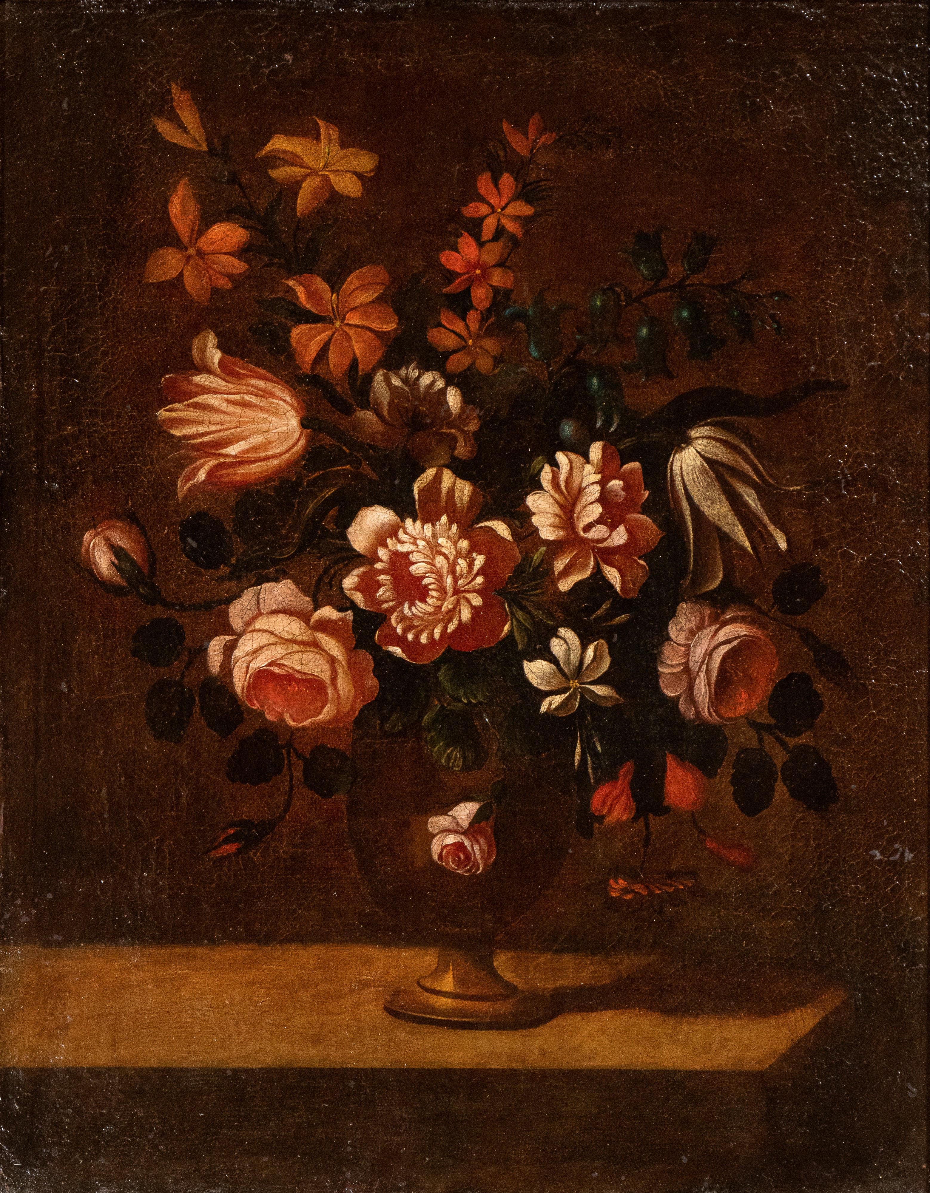 a) Natura morta di tulipani, rose e margherite ; b) natura morta di tulipani, rose e gelsomini. C...