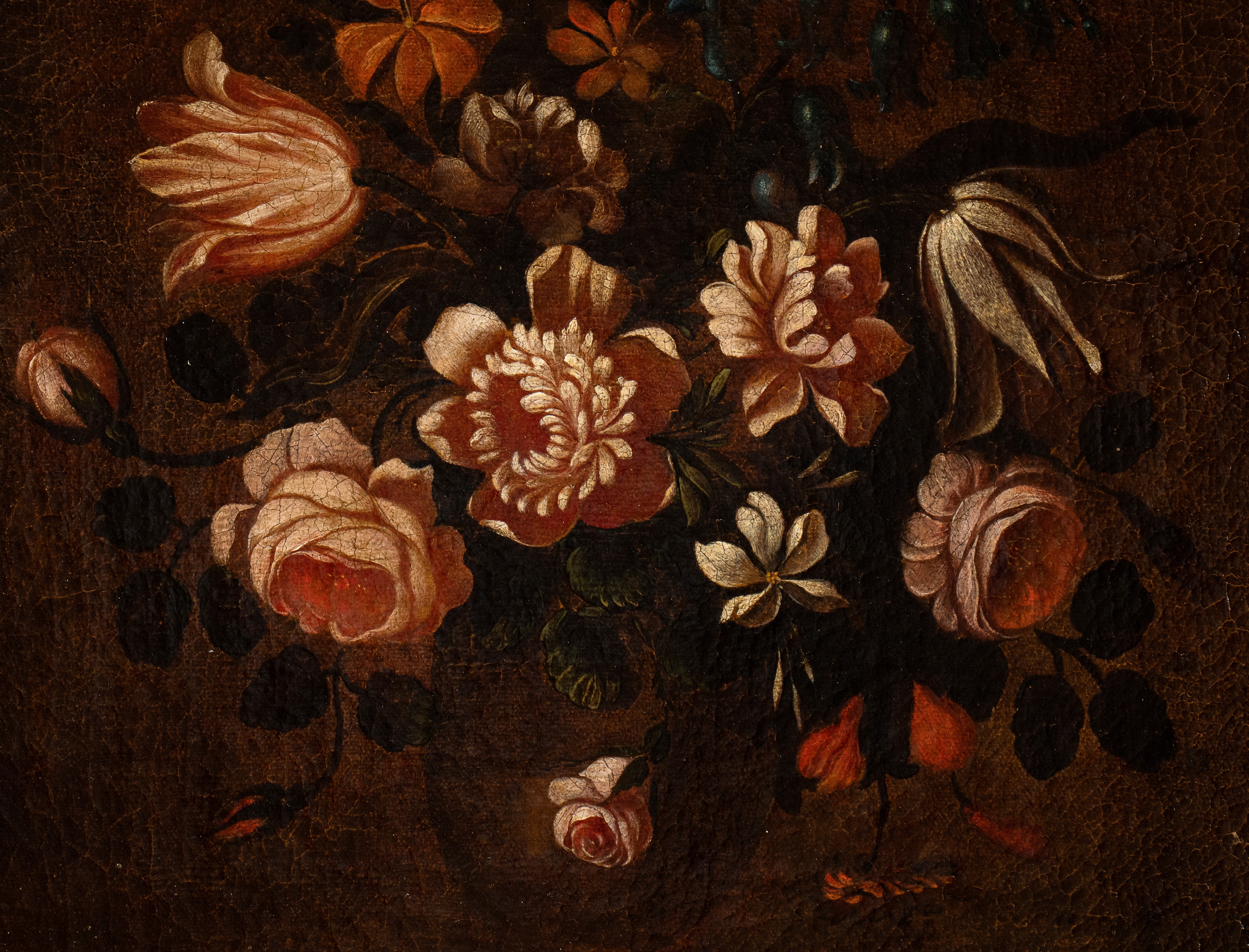 a) Natura morta di tulipani, rose e margherite ; b) natura morta di tulipani, rose e gelsomini. C...