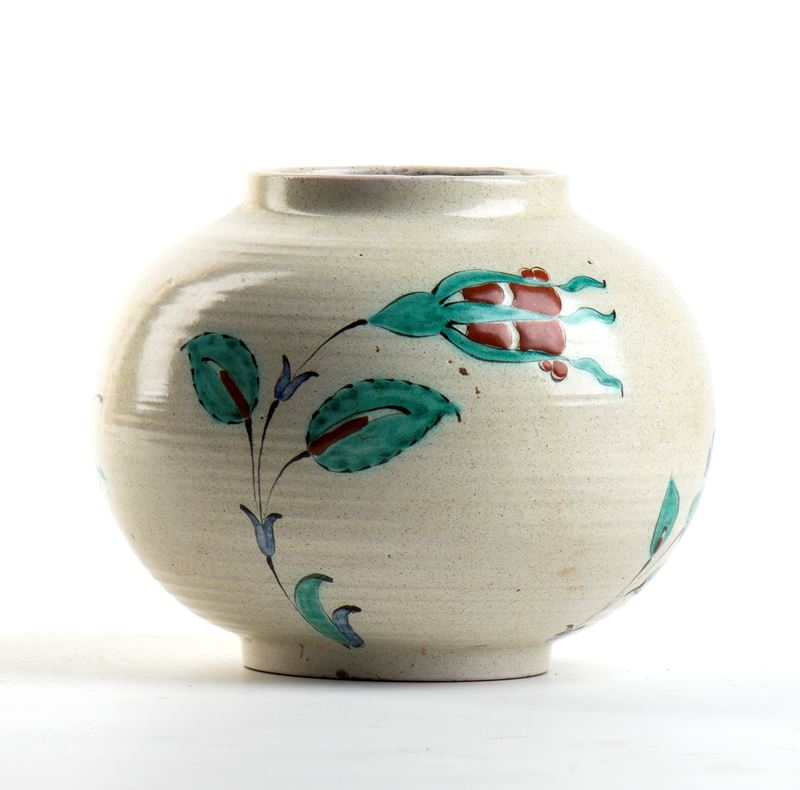 Manifattura Icaro Rodi - Vaso Tondo con Decorazione Floreale