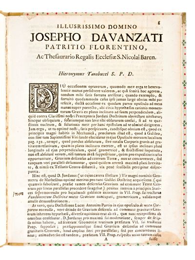 [fisica] Tambucci, Girolamo. Illusrissimo [!] Domino Josepho Davanzati Patritio Florentino… [roma...