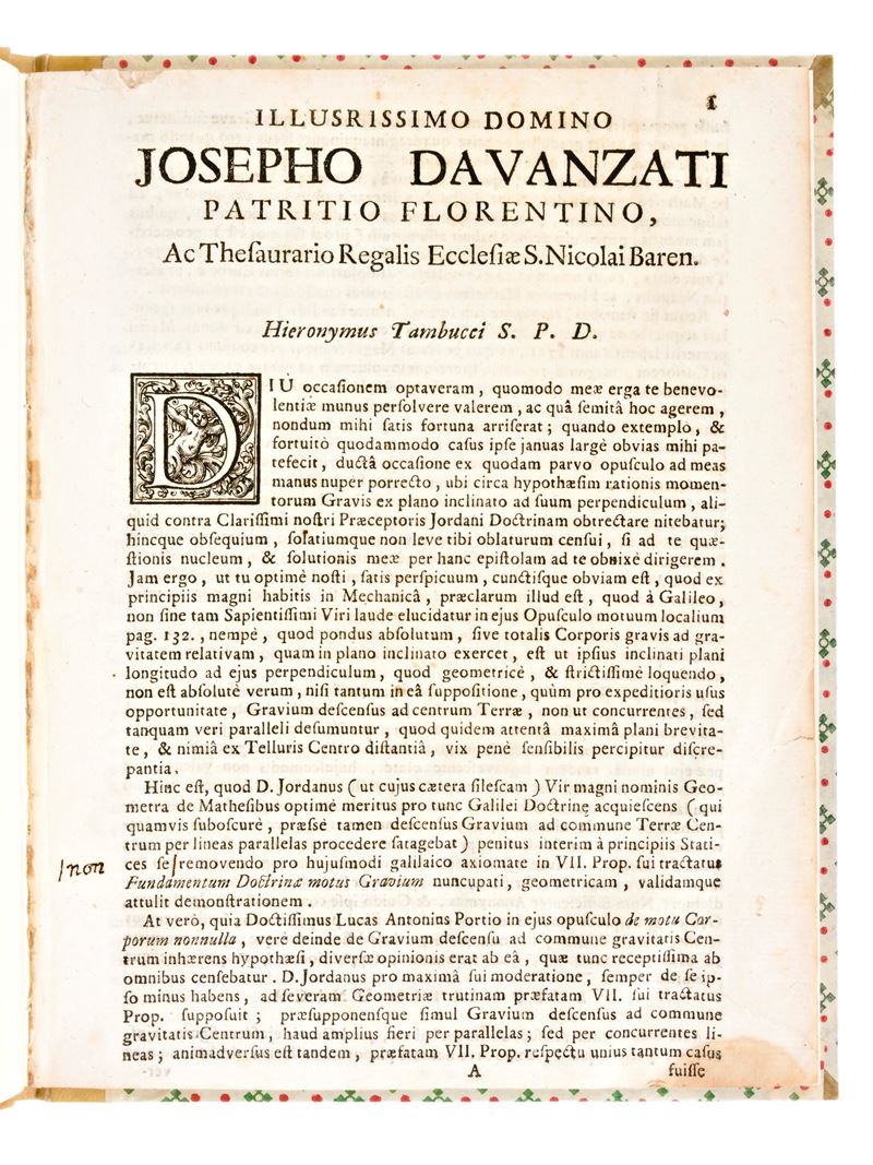 [fisica] Tambucci, Girolamo. Illusrissimo [!] Domino Josepho Davanzati Patritio Florentino… [roma...