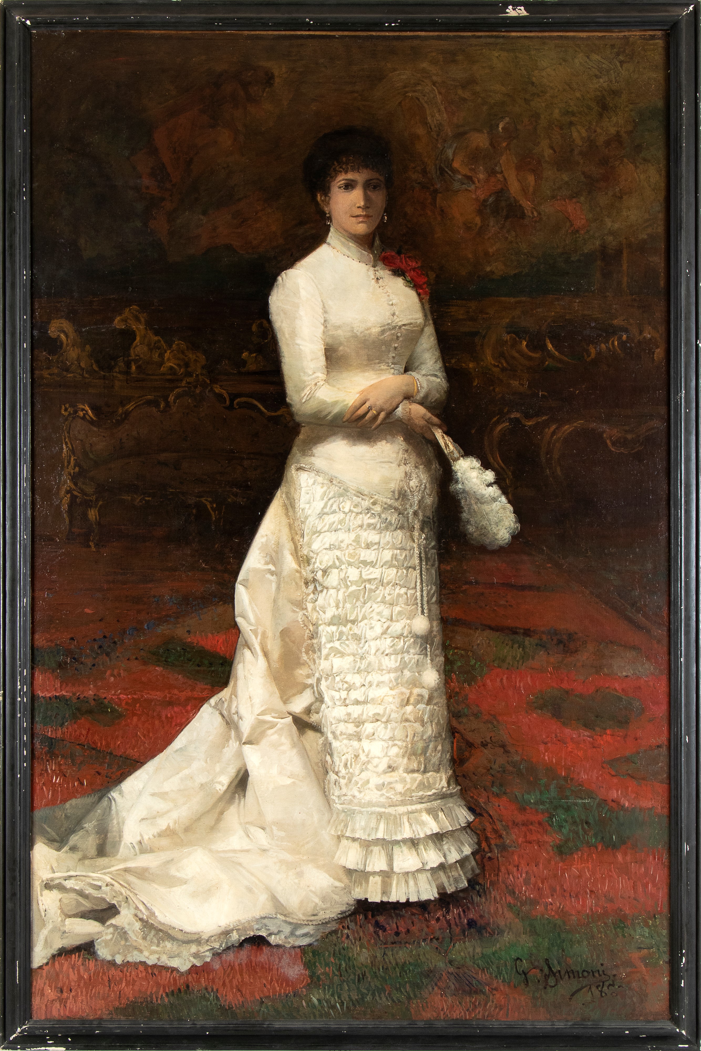 Gustavo Simoni - Ritratto Femminile in Abito Elegante
