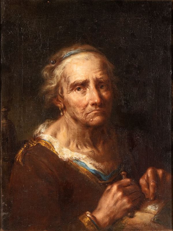 Giuseppe Nogari - Portrait of an old woman sewing