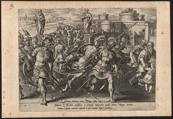 Philip Galle : Johannes Medices adolescens...  (lo scontro di Castel Sant'Angelo)  - Asta Stampe antiche e moderne, disegni e carte geografiche - Bertolami Fine Art - Casa d'Aste