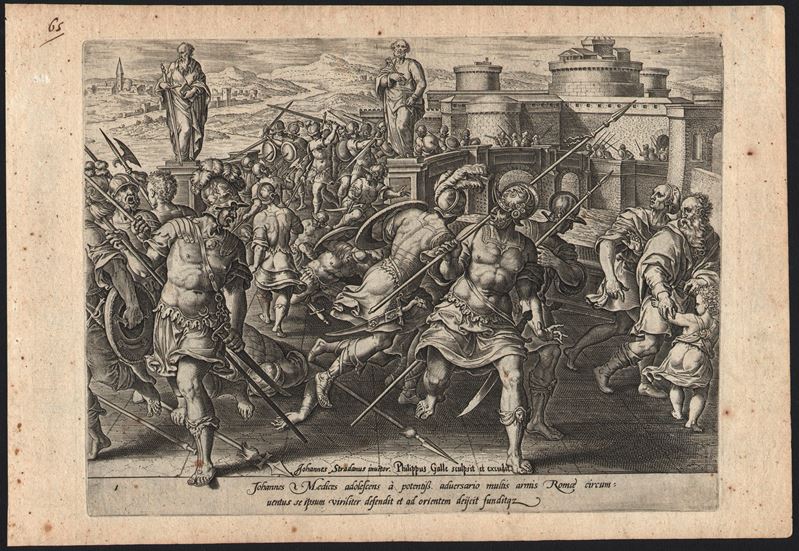 Philip Galle - Johannes Medices Adolescens... (lo Scontro di Castel Sant'angelo)