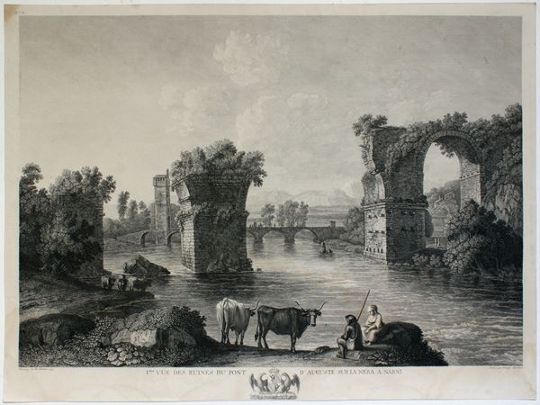 Georg Abraham Hackert - 1.ere vue des ruines du Pont d'Auguste sur la Nera à Narni