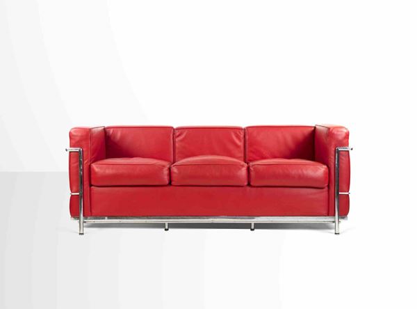 Vintage Red LC2 Sofa 