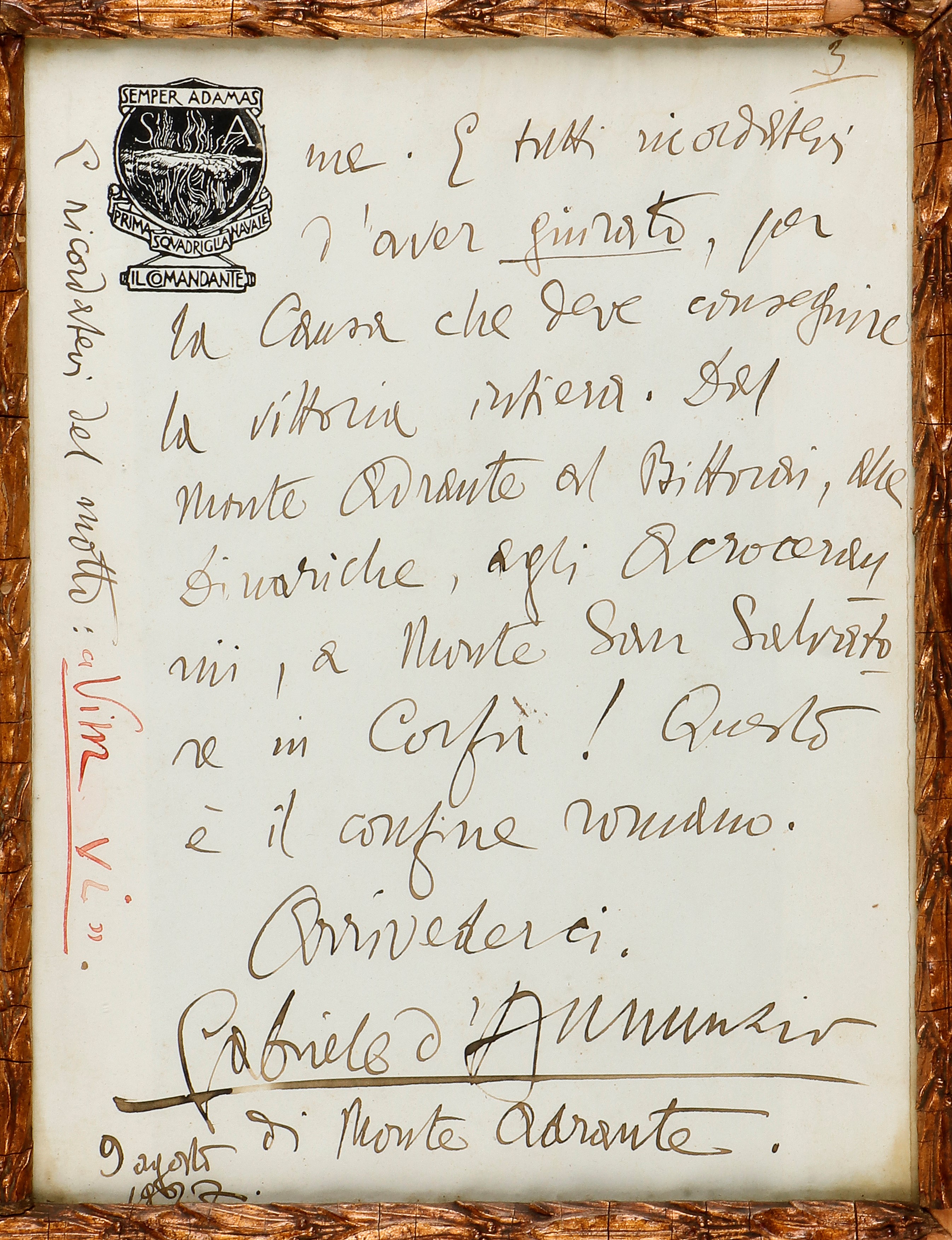 D'Annunzio Gabriele (1863-1938), lettera autografa