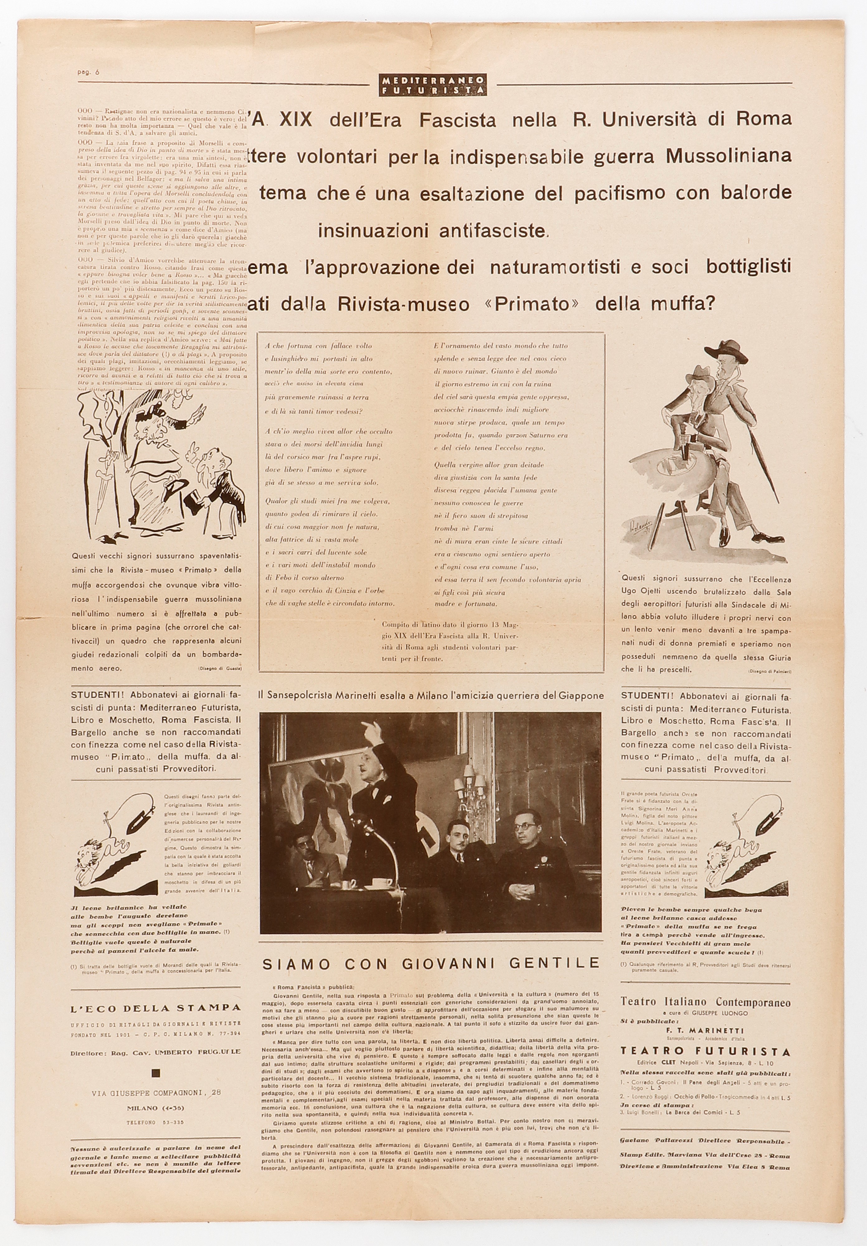 Marinetti F.T. - Mediterraneo Futurista - Autografo