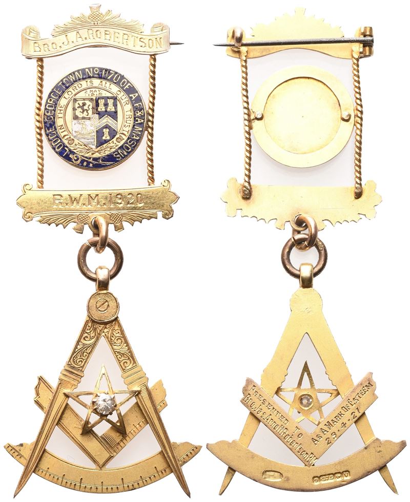 Medaglia "lodge Georgetown" N° 1170 Of A. F. & A. Masons, "in The Lord Is All Our Trust", Bro J. ...
