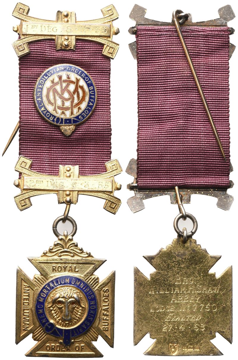 Medaglia Royal Order Of Antediluvian Buffaloes, "nemo Mortalium Omnibus Horis Sapit", 1st Deg. 8....