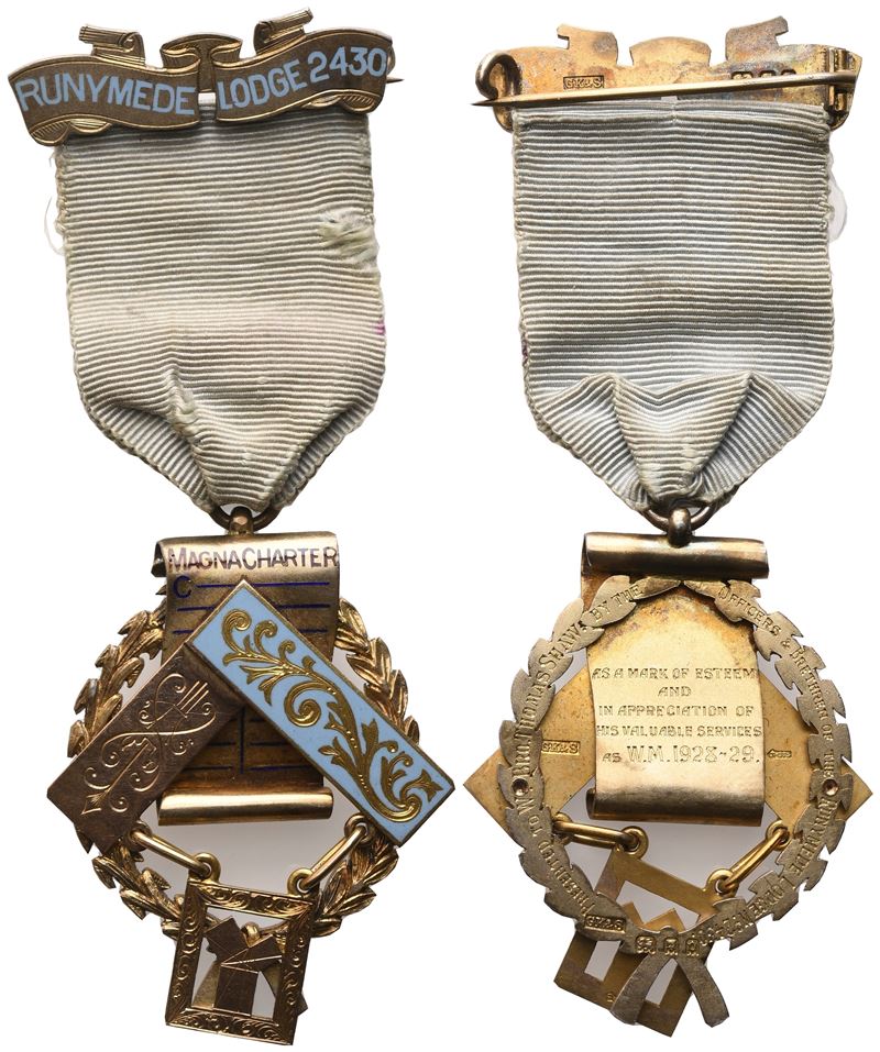 Medaglia "magna Charter" - Runymede Lodge 2430, Au e Smalto (41,8 X 101 MM)