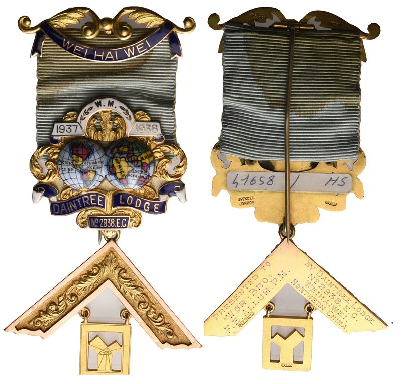 Medaglia "daintree Lodge" N° 2938 E. C. - W. M. 1937-1938, "wei Hai Wei", 1938, Au Smalti e Minia...