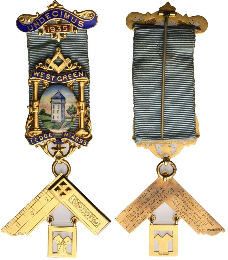 Medaglia "west Green Lodge N° 4695", Undecimus 1935, Au Smalti e Miniatura (47 X 107 MM)