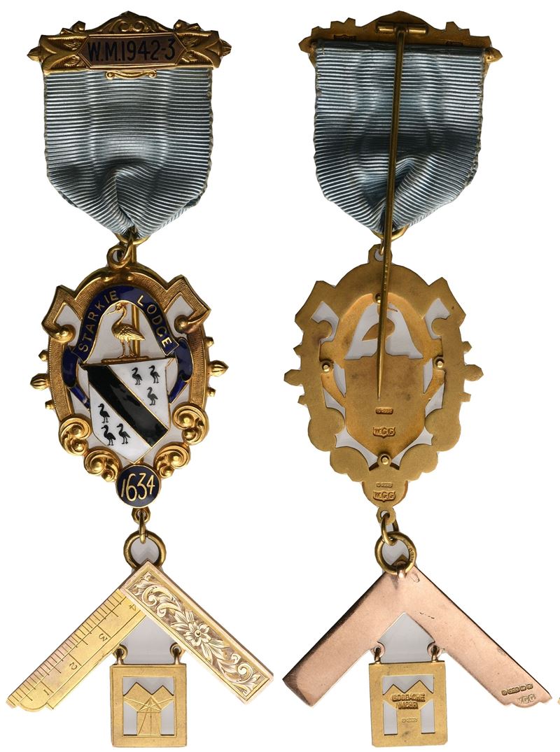 Medaglia "starkie Lodge 1634", W. M. 1942-3, 1943, Au e Smalti (51,5 X 136 MM)