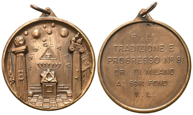 Medaglia R. L. "tradizione e Progresso" N° 8 Or. di Milano A. 5981 Fond. V. L. (41,3 MM)