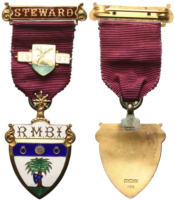 Medaglia R. M. B. I., Steward, 1927, AG E Smalti (29,2 x 81,2 mm)
