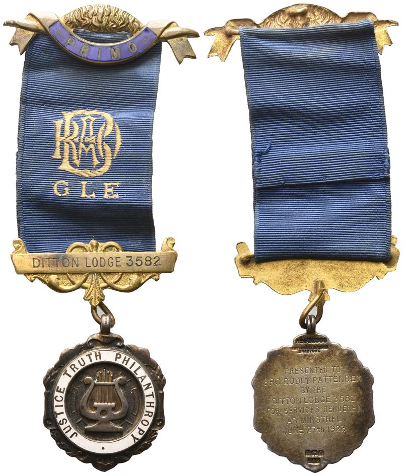 Medaglia "justice Truth Philanthropy", Primo, G L E, Ditton Lodge 3582, 1923, Ag e Smalti (28 X 1...