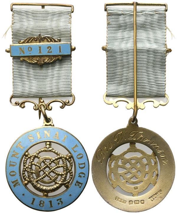 Medaglia Mount Sinai Lodge 1813, N° 121, AG E Smalti (35 x 87,2 mm)