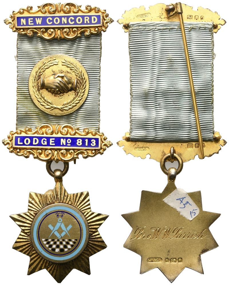 Medaglia New Concord Lodge N° 813, 1925, Ag e Smalti (37,3 X 102 MM)