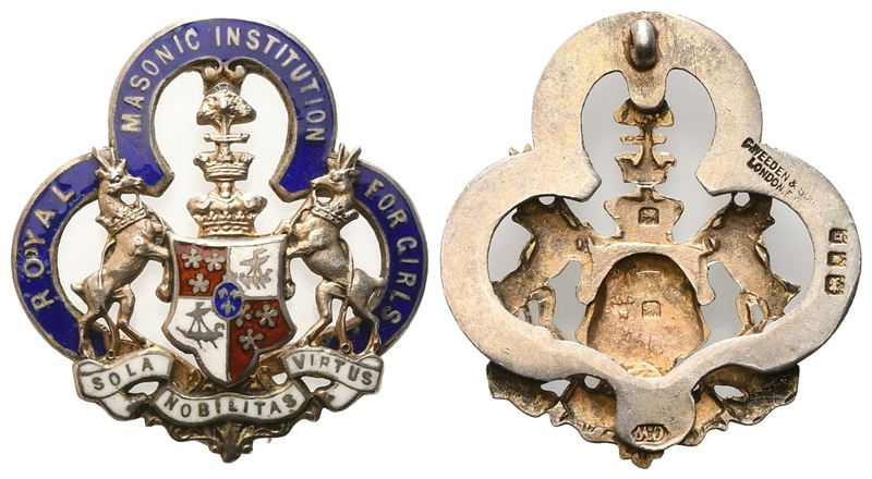 Medaglia Royal Masonic Institution For Girls, "sola Nobilitas Virtus", 1934, Ag e Smalti (32,7 X ...