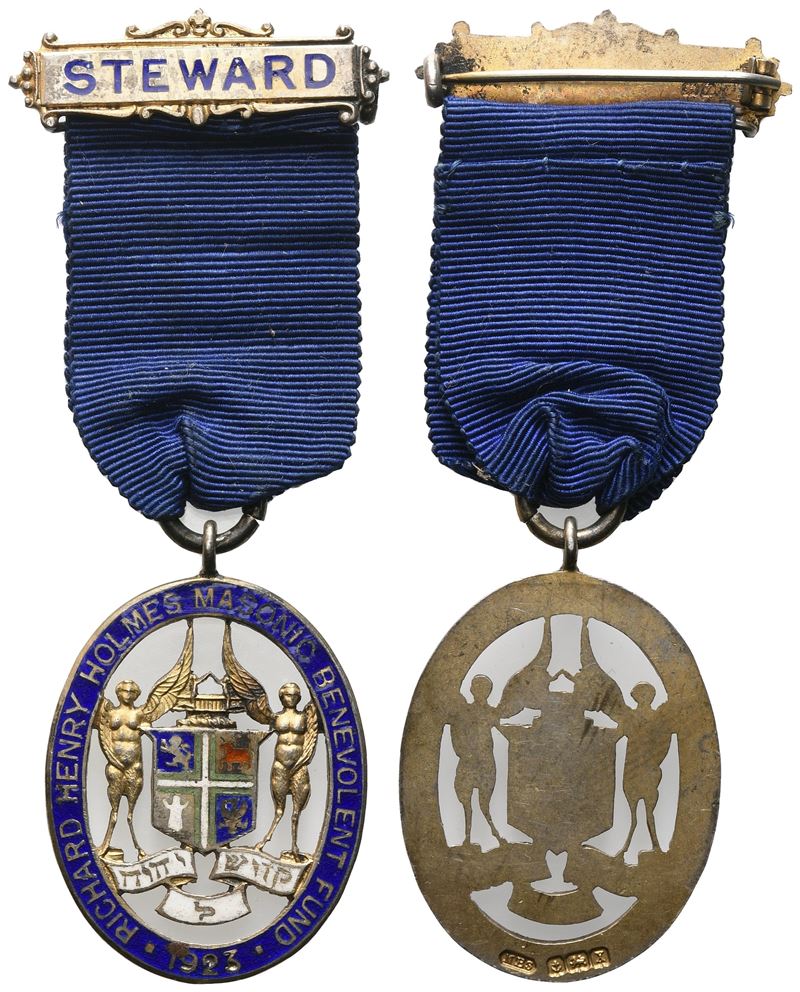 Medaglia Richard Henry Holmes Masonic Benevolent Fund 1923, Steward, Ag e Smalti (27,6 X 81,8 MM)