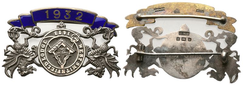 Spilla 1: "west Smithfield Lodge 1623"; Spilla 2: "1932"