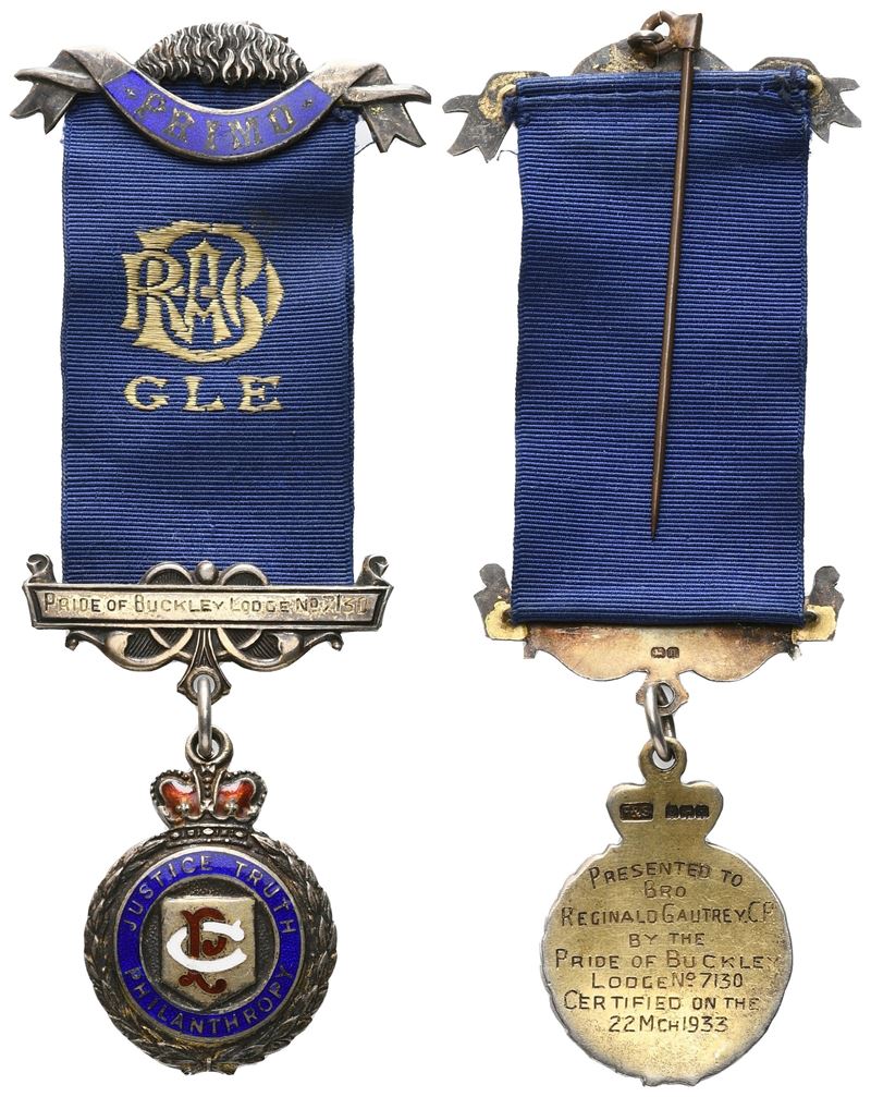 Medaglia "Justice Truth Philanthropy", Primo, G L E, Pride Of Buckley Lodge N° 7130, AG E Smalti ...