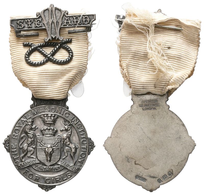 Medaglia The Royal Masonic Institution For Girls, "Gaudet Tentamine Virtus", 1933, Steward, AG (3...