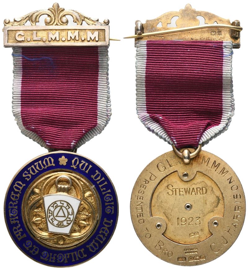 Medaglia "qui Diligit Deum Diligat Et Fratrem Suum", G. L. M. M. M., Ag e Smalti (37,2 X 87 MM)