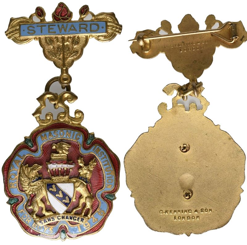Medaglia Smaltata Royal Masonic Institution For Boys 1946, "sans Changer", Steward (35 X 73 MM)