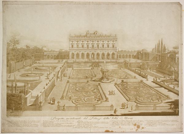 Giovanni Volpato : Prospetto meridionale del Palazzo della Villa Albani  - Asta Stampe antiche e moderne, disegni e carte geografiche - Bertolami Fine Art - Casa d'Aste