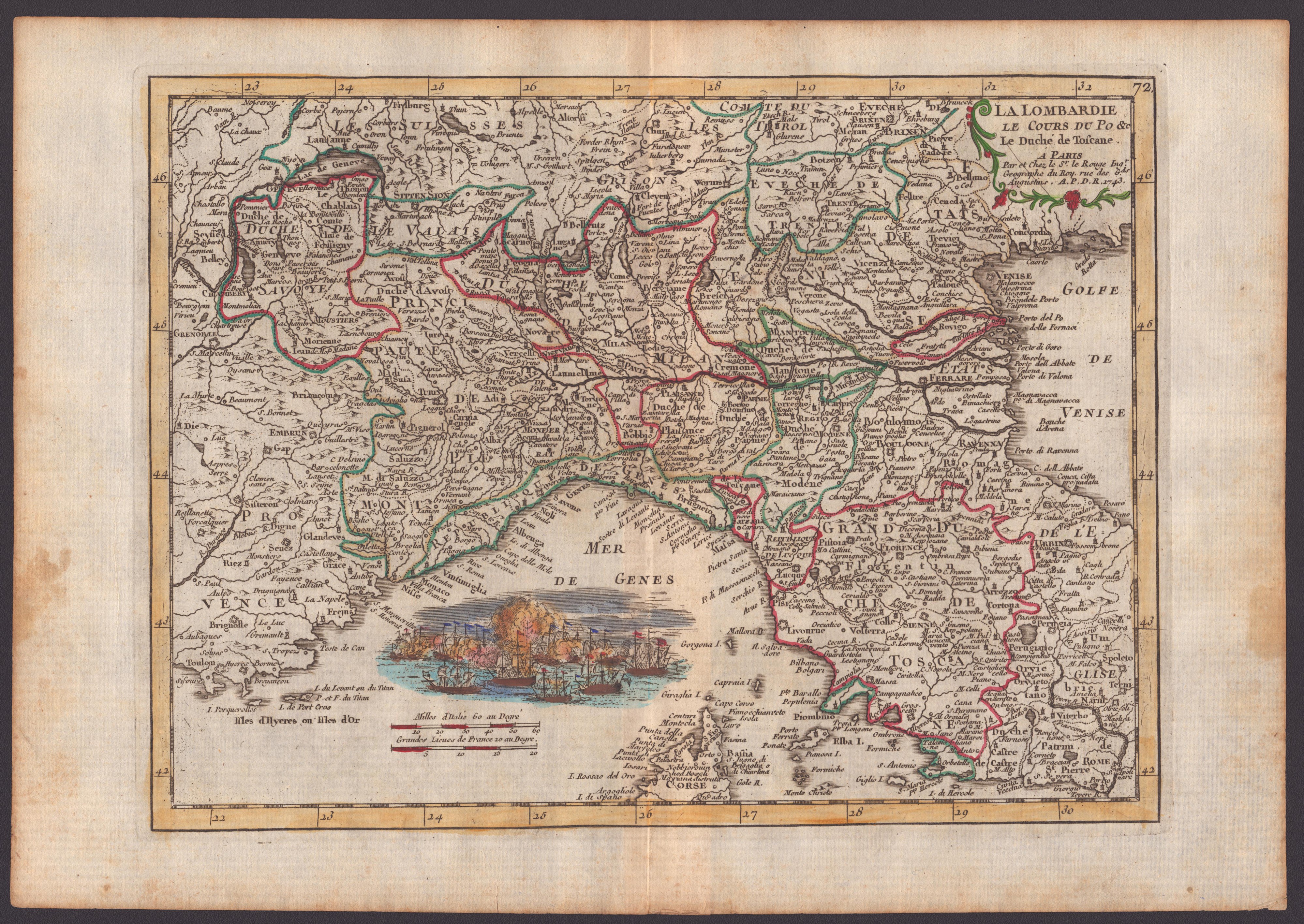 Republique de Genes | La Lombardie Le Curs Du Po &c. Le Duche de Toscane