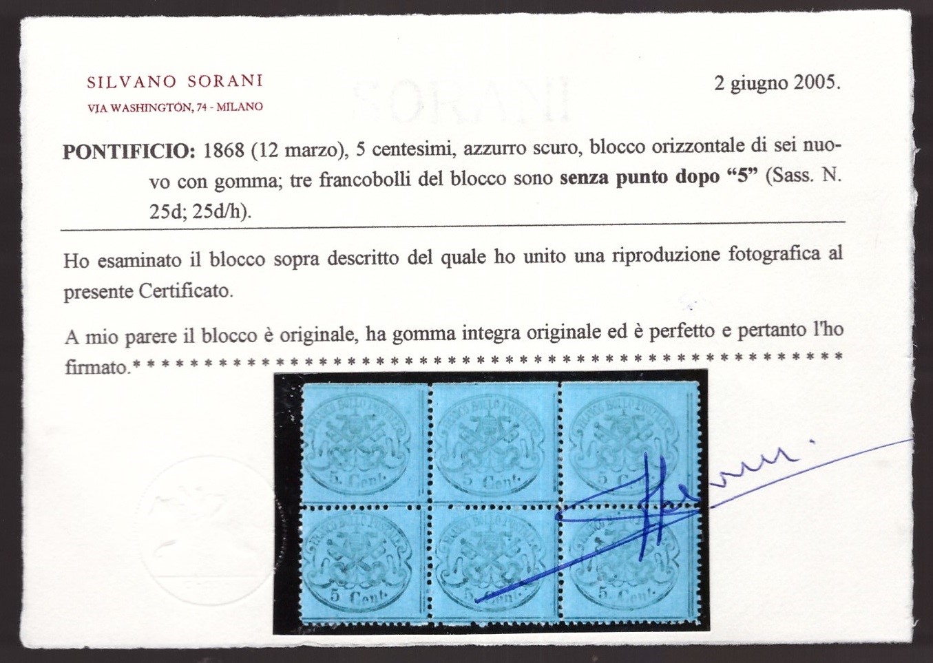 Pontificio - 5 Cent Azzurro Scuro