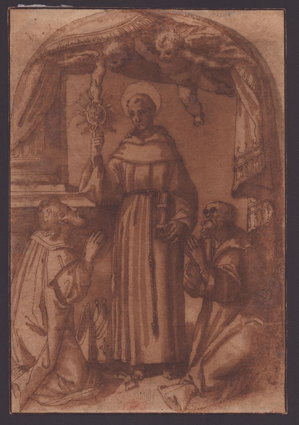 Saint Bernard of Siena with two kneeling figures