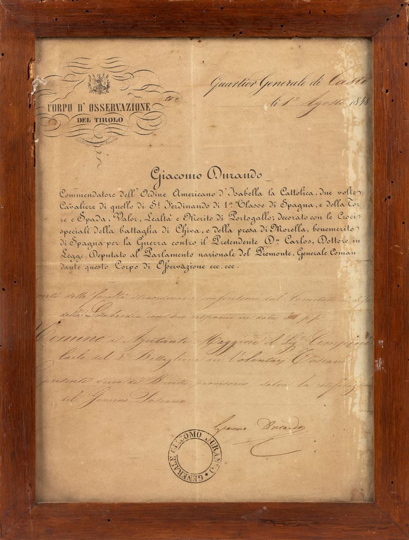 Diploma del Corpo di Osservazione del Tirolo