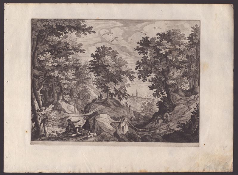 Jan (johannes) Sadeler - Paesaggio con Caccia alla Lepre