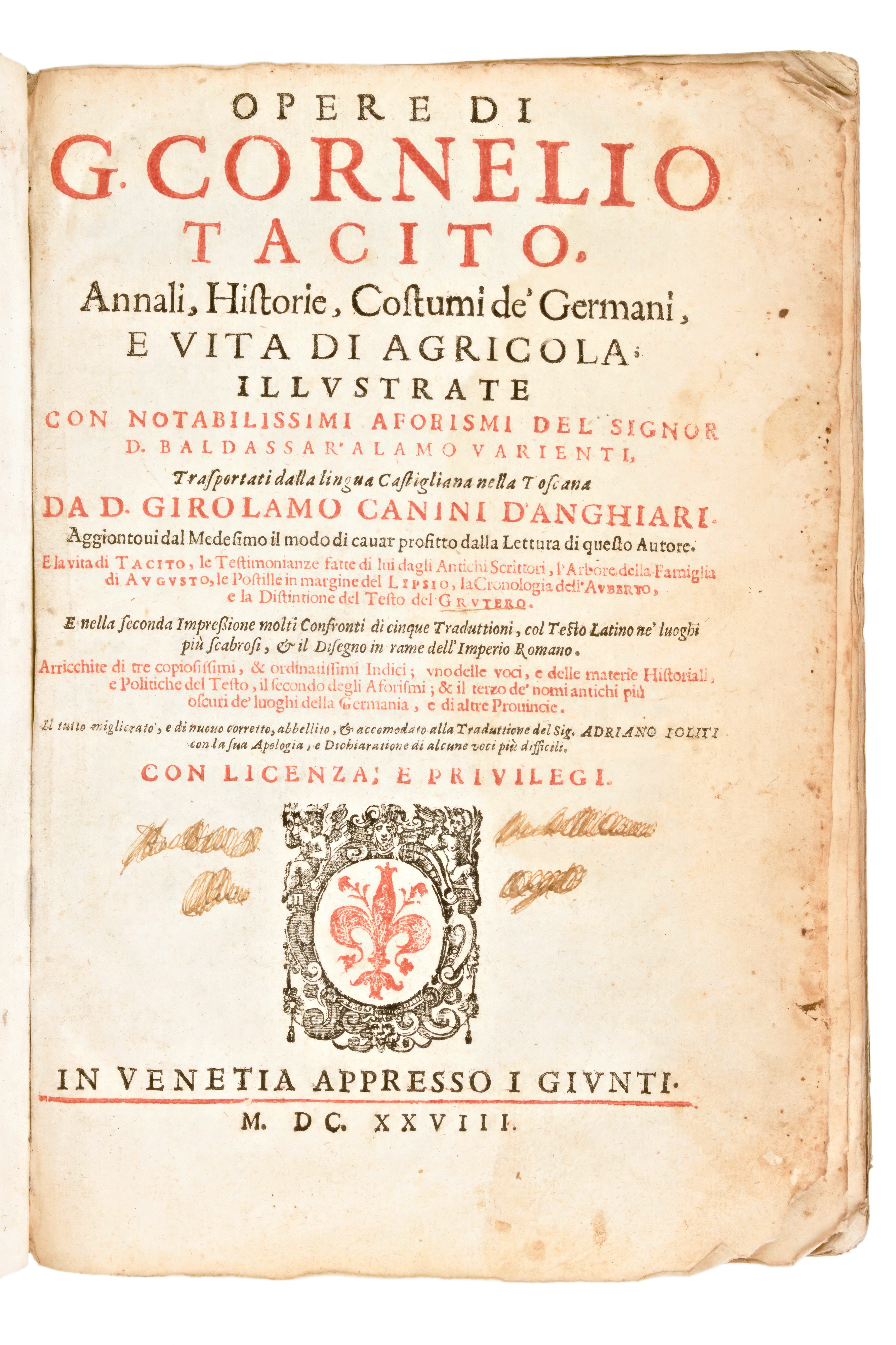 [storia] Alamos De Barrientos, Baltasar : Opere di G. Cornelio Tacito. Annali, Historie, Costumi ...